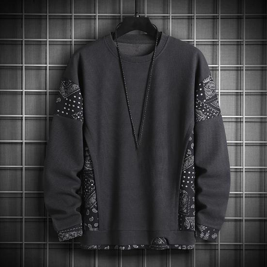 Bărbați hanorac casual cu design vafă fals din două piese cu mânecă lungă, top cu gât oana-gât, pulover de îmbinare pentru petrecere streetwear
