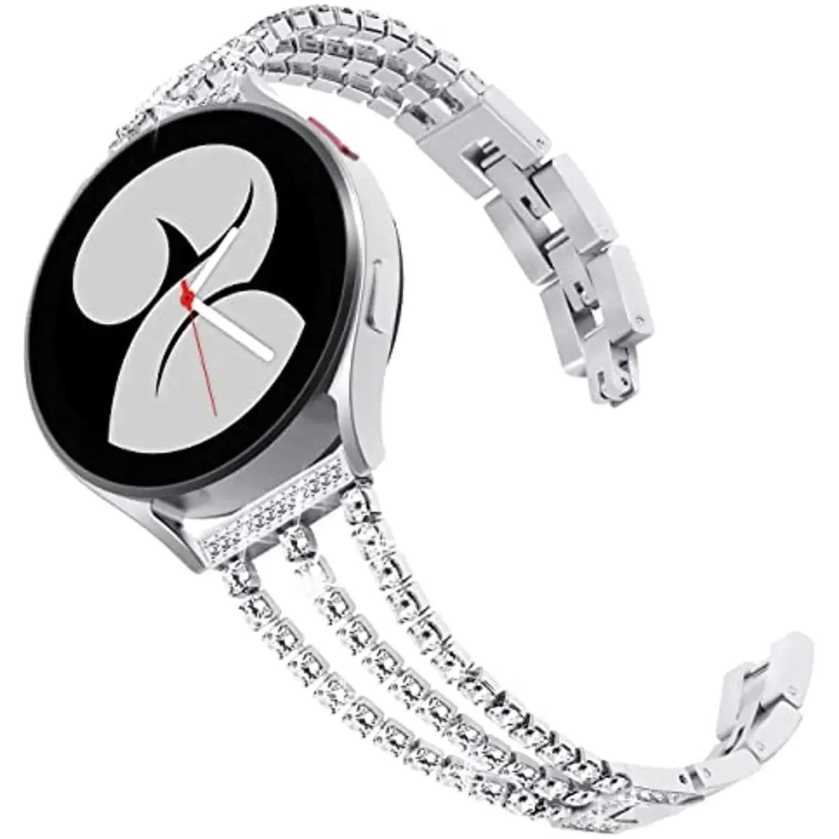

22mm 20mm Women Diamond Bracelet Band for Samsung Galaxy Watch 7 6 5/Pro 4/6Classic Strap 40mm 44mm 45mm 42mm 43mm 47mm Active 2 22mm серебряный