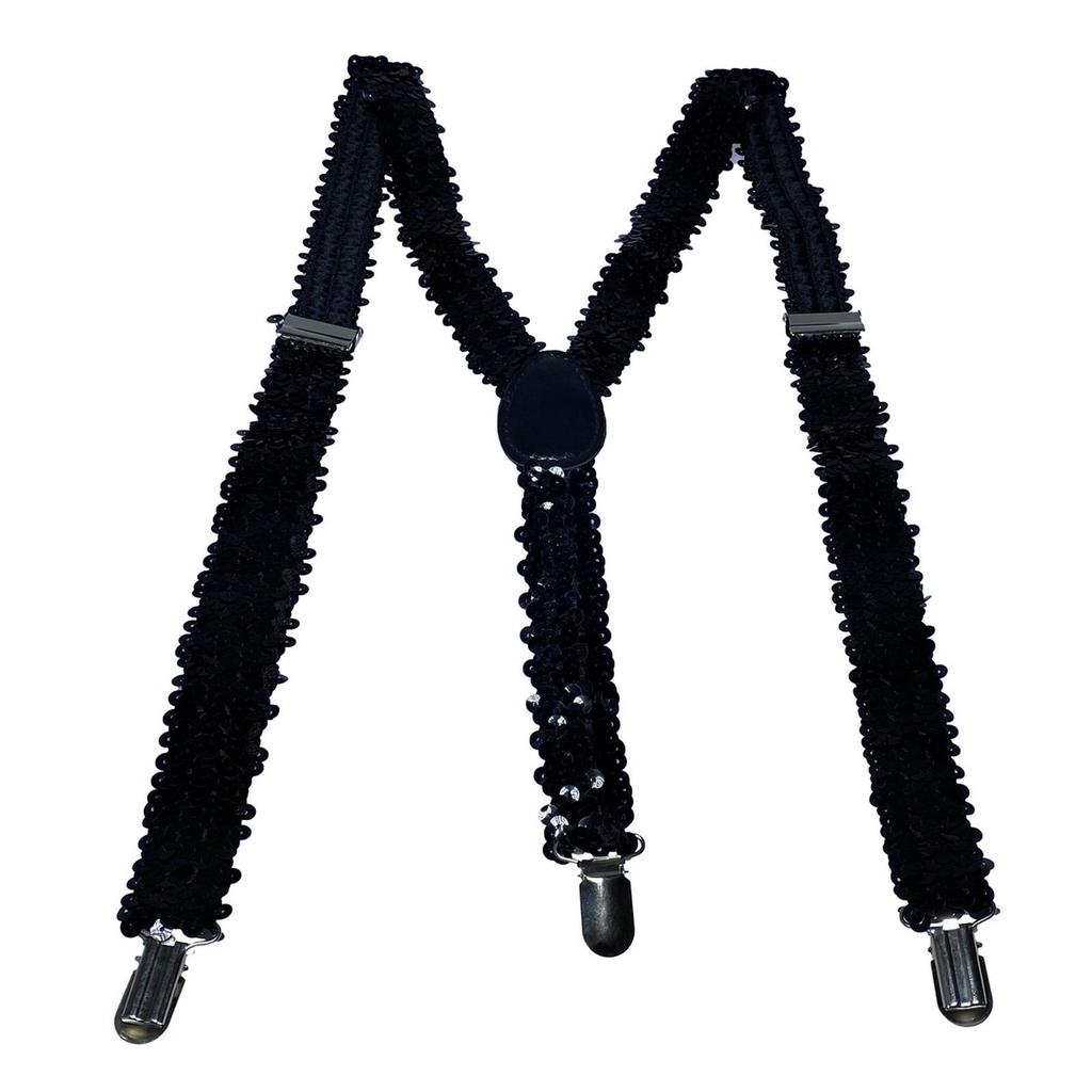 Unisex Sequin Y Back Suspenders 3 Clips Adjustable Elastic Braces