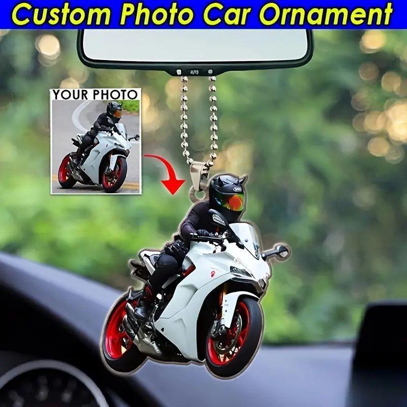 Colorful 2d Motorcycle Acrylic Car Hanging Pendant Stylish Cartoon Design For Decorative Gifts