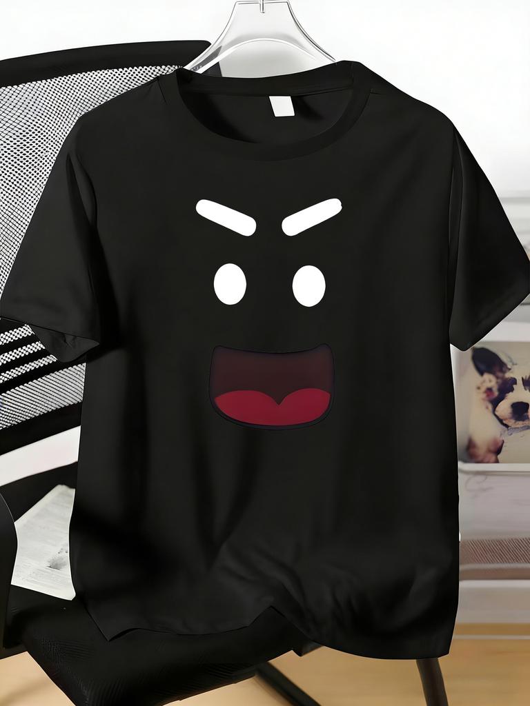 Unisexs Tee Bold Angry Expression Face Graphic Print Cotton Short Sleeve Male Casual Streetwear Outdoor Daily Basic Fashion Tops