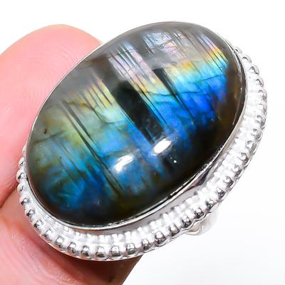 Labradorite Handmade Gemstone 925 Sterling Silver Jewelry Ring 7 P7W77