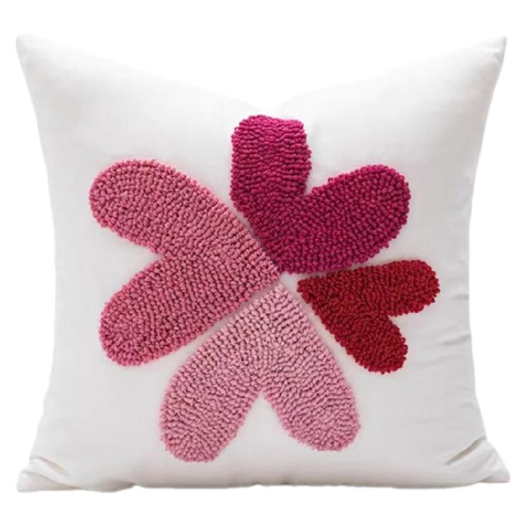 Redness Heart Accent Pillowcase with Florals Embroidery, Soft Cotton Canvas Pillows Cushions for a Romantics Home