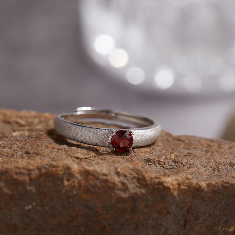 

Simple Premium Brushed Niche S925 Silver 18K Natural Pigeon Blood Red Sapphire Wind Birthstone Color Treasure Ring