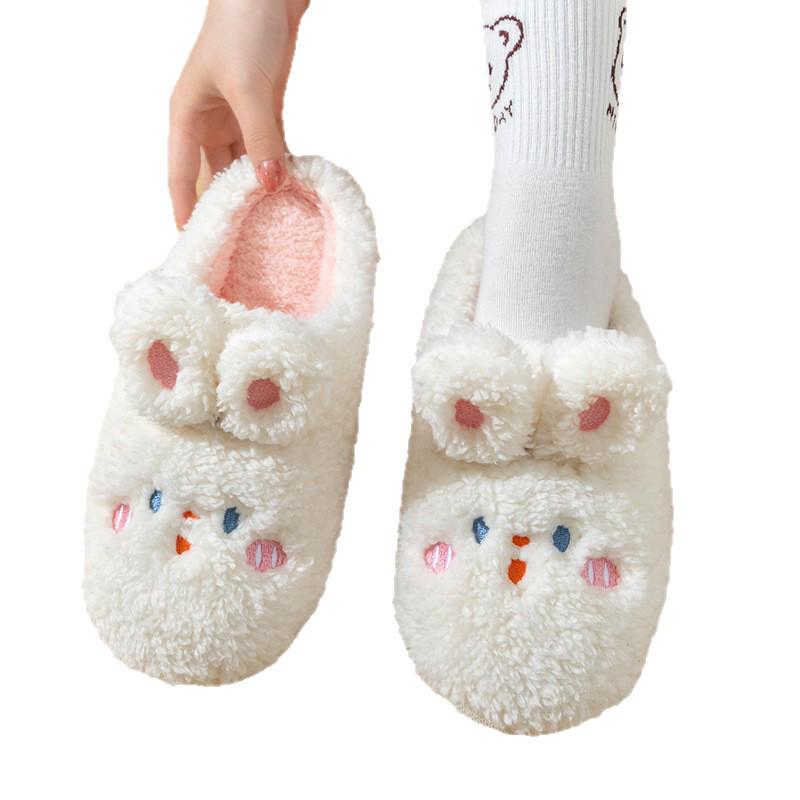 2025 Women's Fashion Thick-Soled Plush Cotton Slippers - Cartoon Rabbit Design for Warm Autumn/Winter