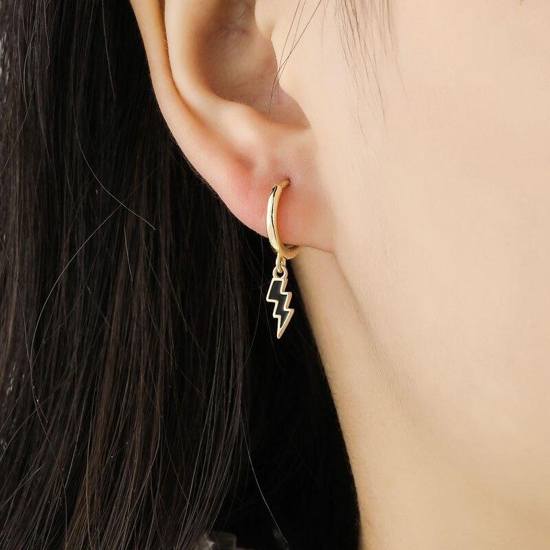 925 Sterling Silver Wave Hoop Earrings for Women Men Black Drop Glaze Earrings Accessories Jewelry