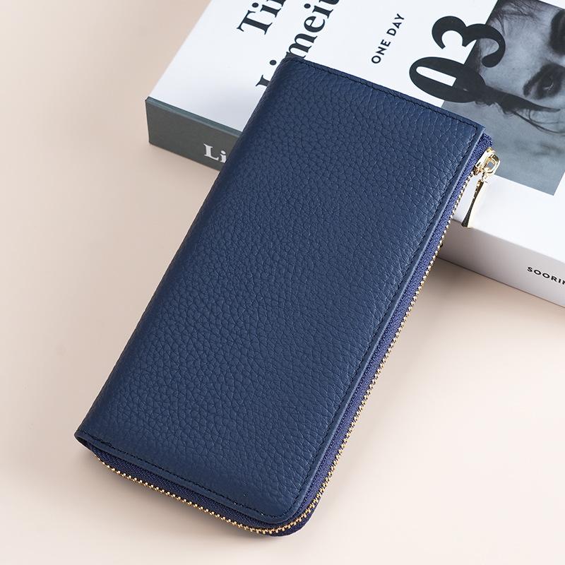 Leather RFID Anti-magnetic Anti-theft Brush Wallet Female Long Seven-character Zipper Fashionable Hand Wallet Can Put Mobile Phone Change