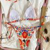 1011 New European and American Split Swimsuit Women's Print Sexy Bikini Retro Vacation High Waist and Thin Swimsuit