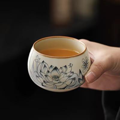 Ru Kiln Opening Can Raise Ceramic Tea Cup Pu'Er Tea Cup Master Cup Tea Cup Single Cup Tea Bowl Household Personal Cup