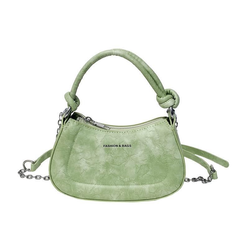 Small Urban Minimalist Pu Saddle Bag With Contrast Stitching And Chain Detailing зелёный