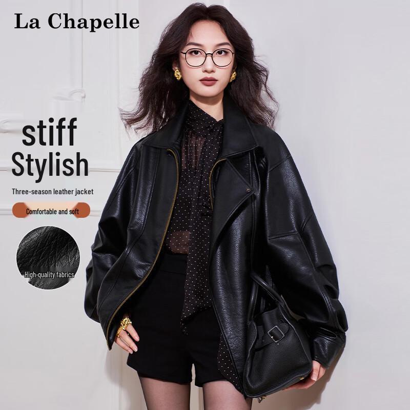 La Chapelle Women s Faux Leather Moto Jacket M