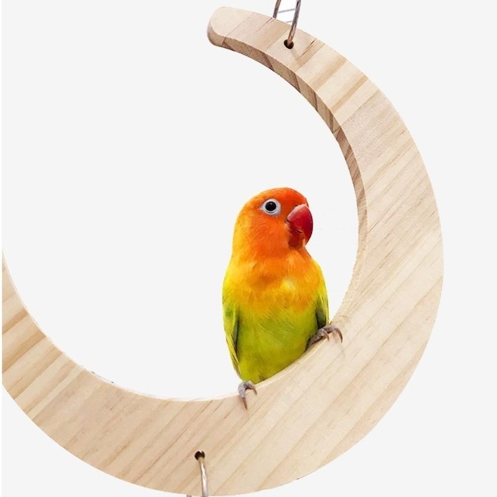 Bite Resistant Bird Flower Mirror Toy Moon-shaped Parrot Swing Stand  For Small Parrot