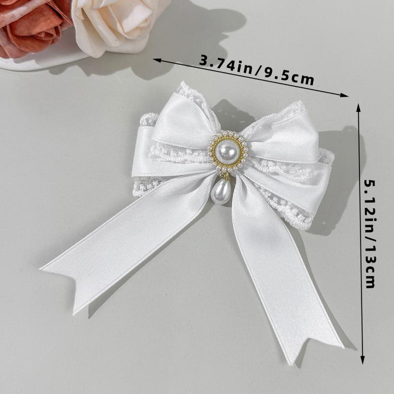 1pc Sweet Cute Pearl Lace Bow Hair Clip High-end Feminine Multi-color Satin Lolita Hair Accessory Fashionable Back Headwear