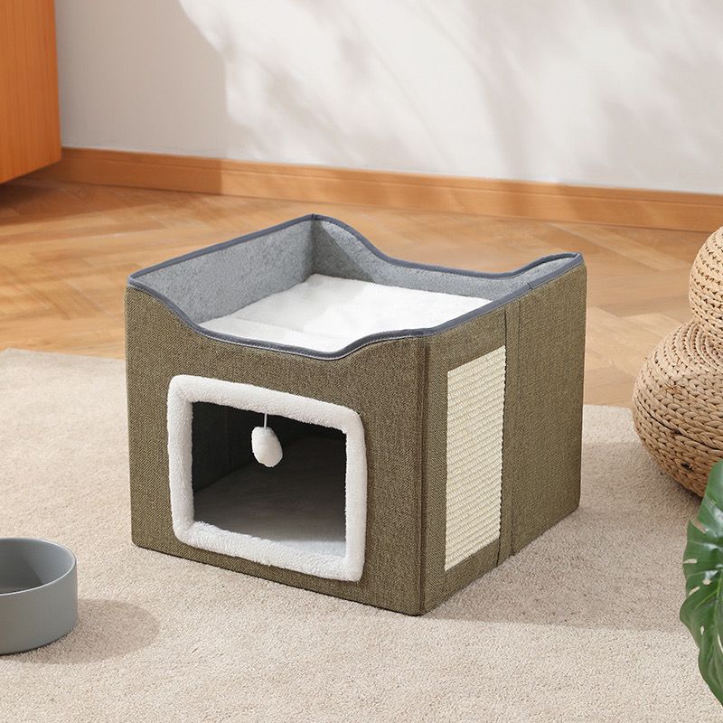 Double Layered  Pet Cat House Large Foldable Cat Bed Four Season Universal Cats with Ball Hanging Cube Beds Pet Supplies & Pet