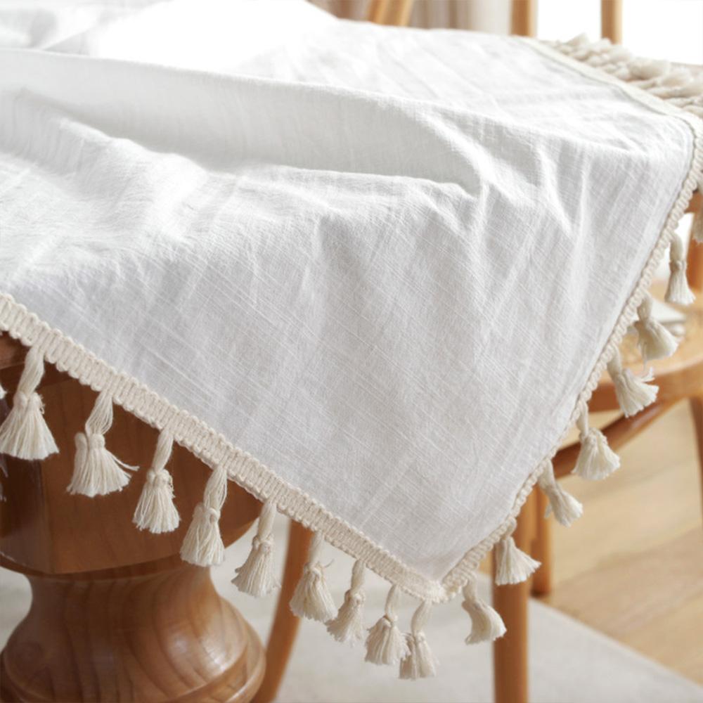 Table Cloth Rectangular Elegant Tablecloths Tassel Nordic Simple Plain Linen Bamboo Hemp Table Cover Wedding For Dining Table