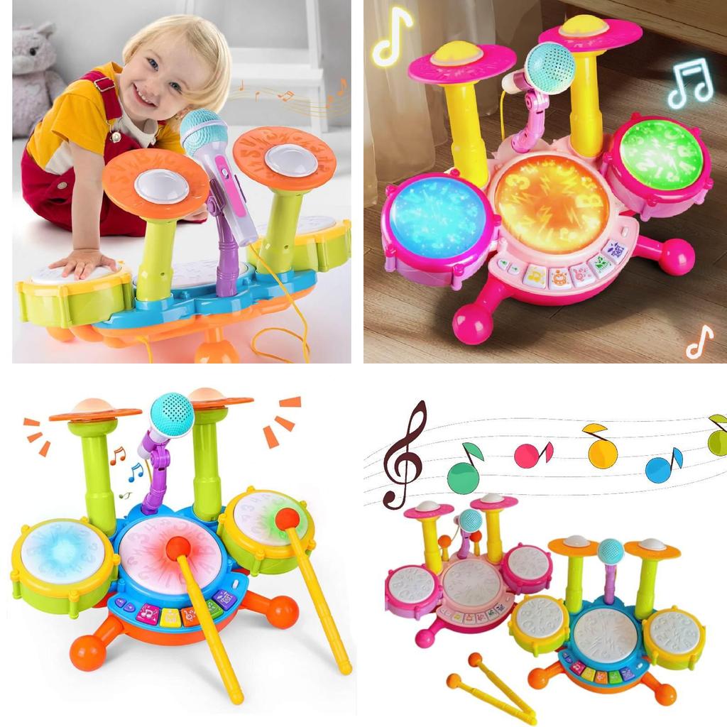Children Electric Light Drum Set With Visual And Auditory Features For Early Education Play