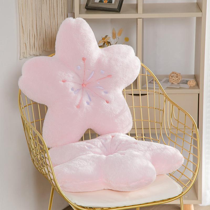 Pink Sakura Plush Throw Pillows Flower Plush Pillow Mat Lifelike Soft Cherry Blossom Cushion Plushie Props Gift