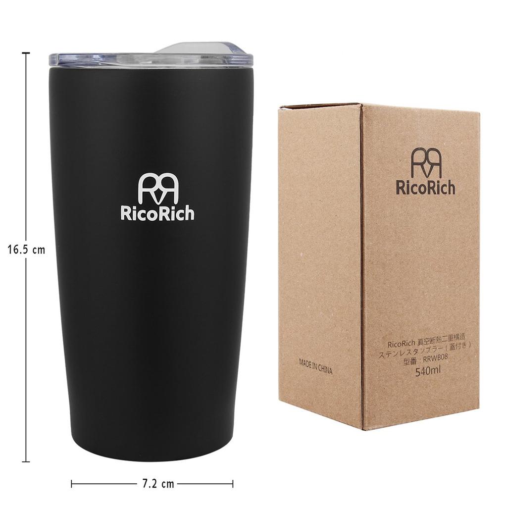RicoRich Stainless Steel Tumbler with Vacuum Double Black Lid, Insulated, Wall, 540ml, (RRWB08-BK)