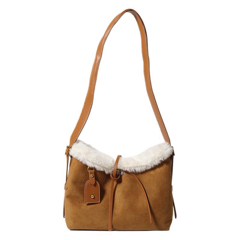 2025 new high-end commuter matte suede tote bag lamb wool bag single shoulder underarm messenger bag
