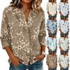 Women Vintage Floral Print Button Down Shirt Henley Collar Three Quarter Sleeve Linen Cotton Blend Blouse Casual Lightweight Top