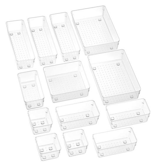 Desktop Storage Box Set Clear Drawer Organizer Stackable Anti-Slip Containers Multi-Size Organizers Set for Makeup Bathroom Kitchen
