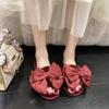 Fashion 2024 Winter New Women's Home Solid Color Bow Decorated Fluffy Furry Cotton Slippers