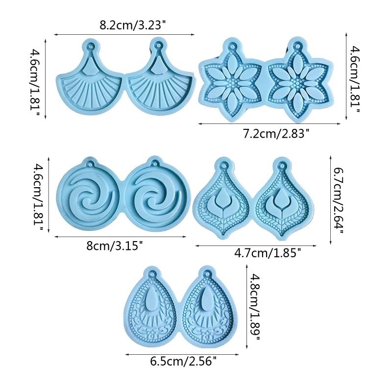 Various Shaped Earring Silicone Mold Set with Ear Hook Jump Rings Earplugs Suitable for Diy Craft Pendant Jewelry Making