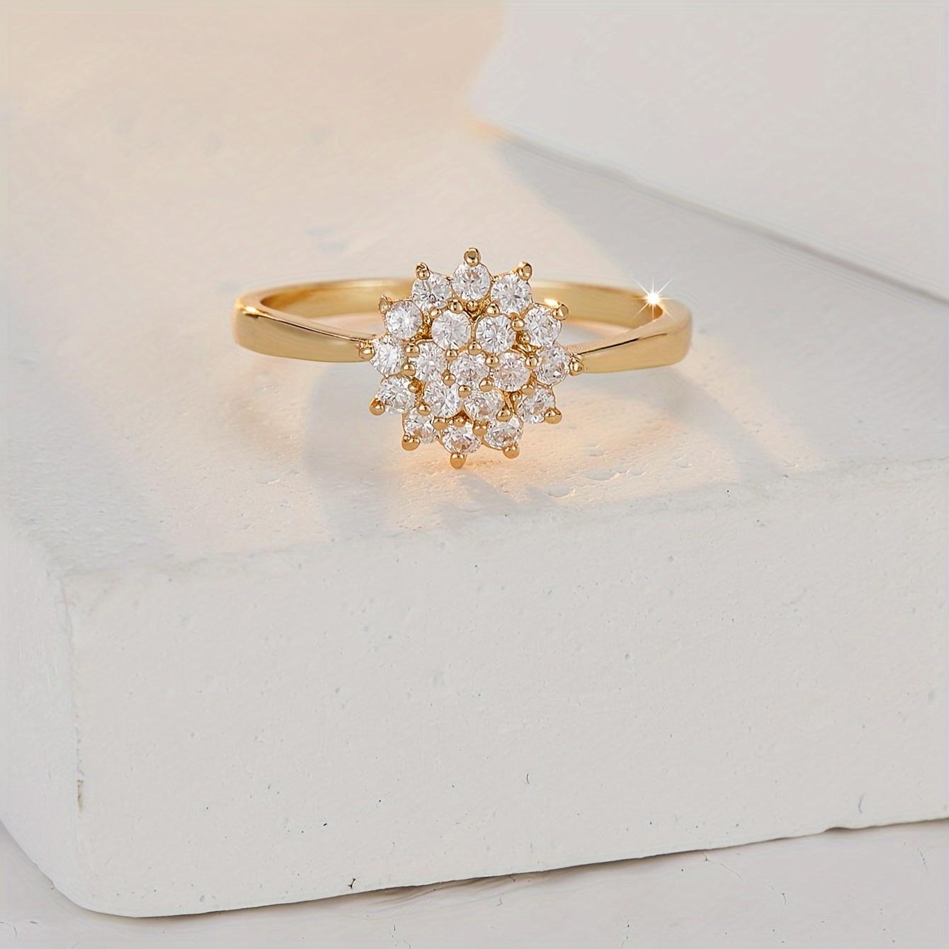A flower design copper micro-inlaid synthetic zircon wedding ring 9 золотой