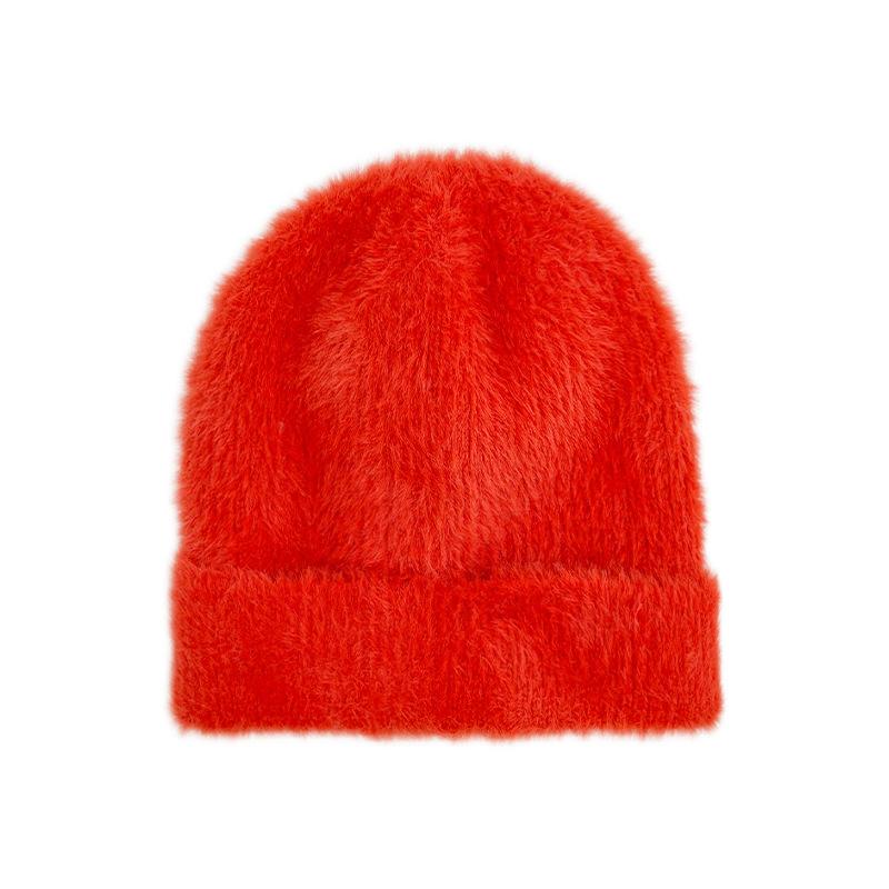 Winter Imitation Mink Hair Children's Knitted Hat, Solid Color Imitation Rabbit Hair Wool Hat for Boys and Girls Outdoor Warm Cold Hat