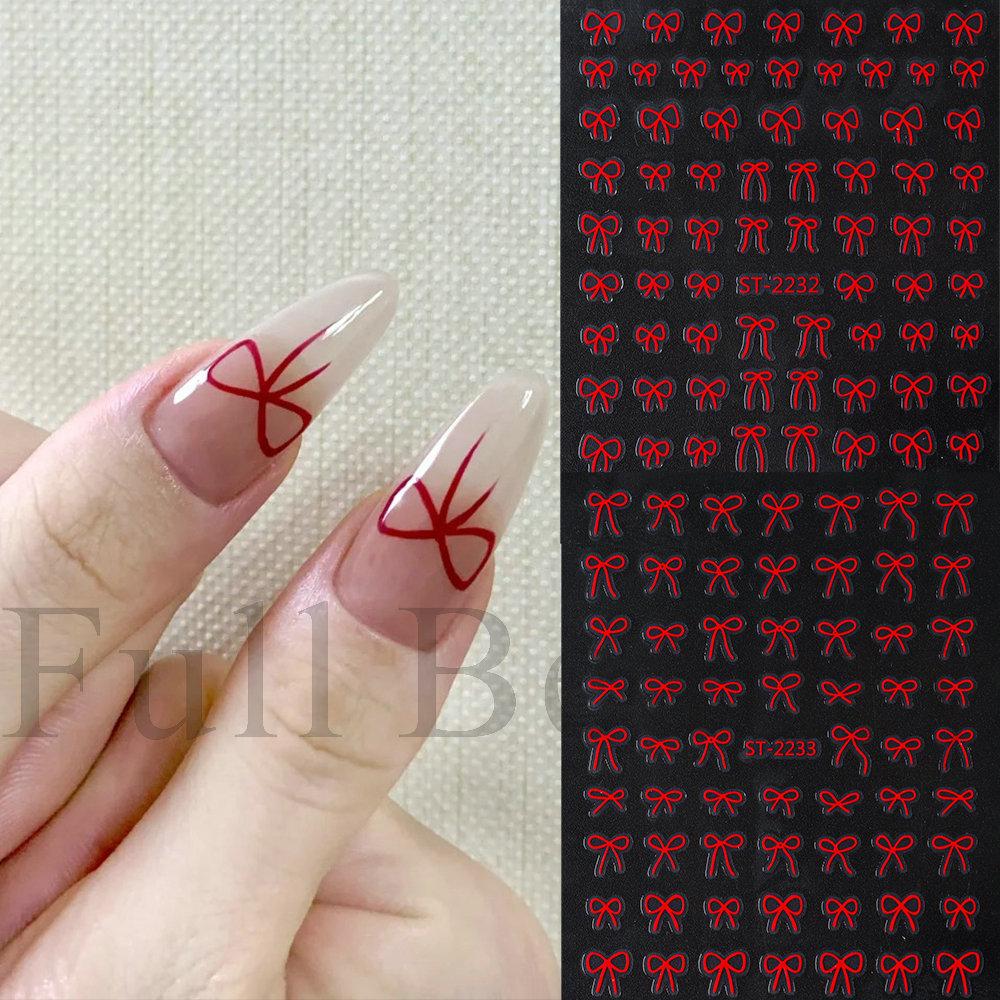 Nail Art Sticker, Japanese Simple Gold And Silver Red Shorts, Streamer Bow, Adhesive Nail Sticker.