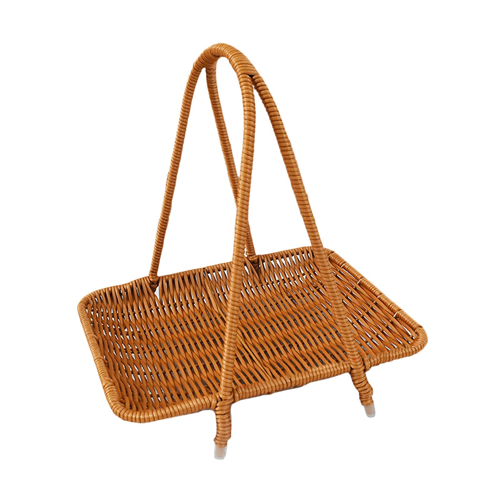 

Food Serving Basket Storage Rack Fruit Snacks Holder Lightweight Multipurpose for Toiletries Imitation Rattan with Top Handle