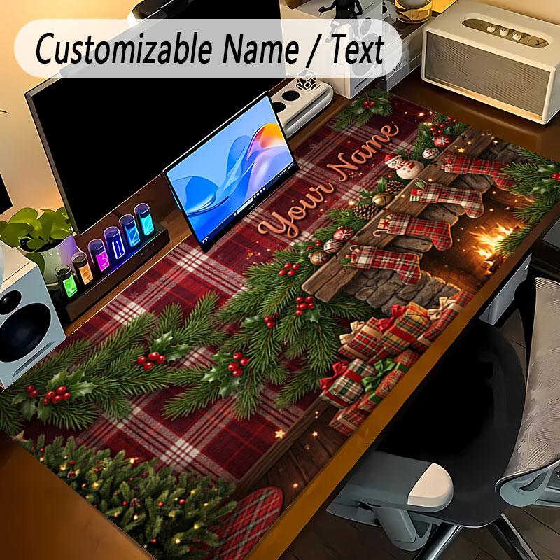 Christmas Theme Personalized Mouse Pad Custom Name Text Non Slip Desk Pad For Laptop Office Desktop