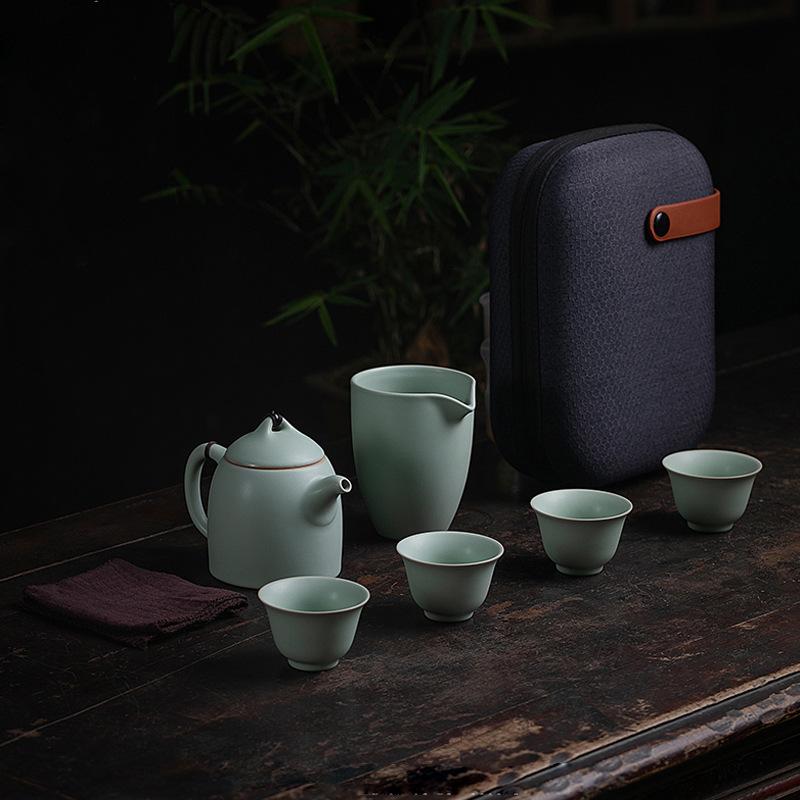 Ru Kiln Travel Portable Pack Quik Cup 4 Kung Fu Tea Set Dehua Ceramic Teapot Ru Ci