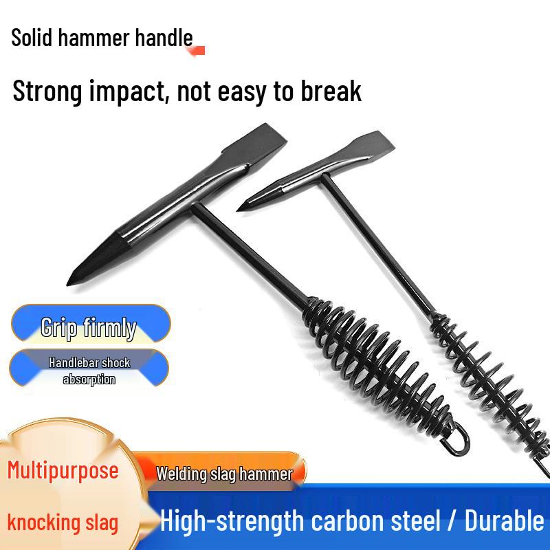 Multifunctional Rust & Welding Hammer with Carbon Steel, Ice Breaking, Black Spring Handle Deslagging Hammer