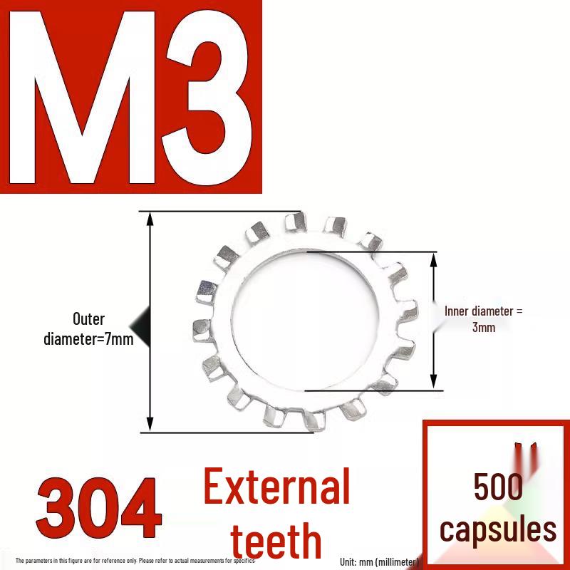 304 Stainless Steel External & Internal Tooth Lock Washer, Anti-Slip, Anti-Loosening, Size M6-M30