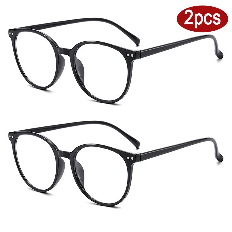 2pcs New Round Glasses Frames Women Anti Blue Light Eyeglasses Tri Color Rivet Design Eyewaer Outdoor Street Shoot Glasses