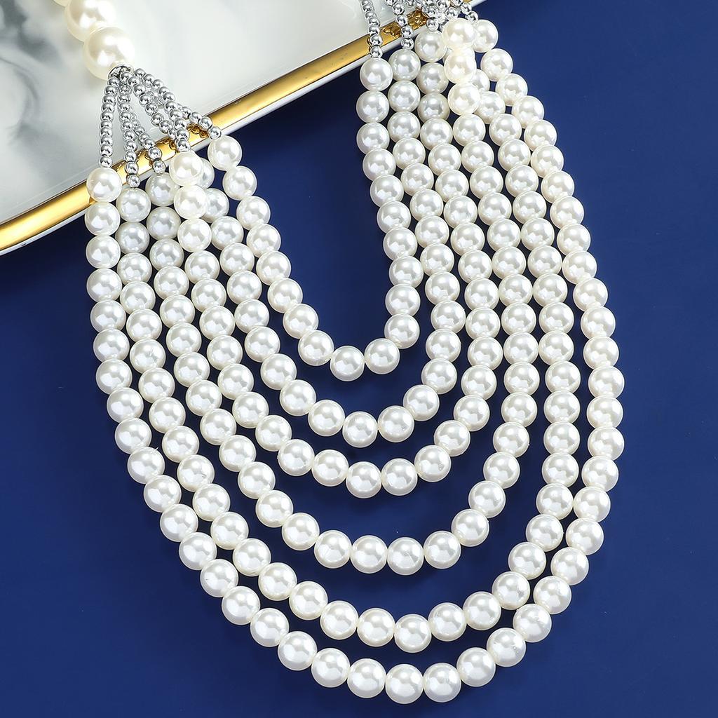 Multi Layer Imitation Pearl Necklace Sweater Chain Jewelry Accessory