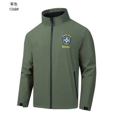 Pánská lehká větruodolná sportovní bunda s výšivkou týmu Brazílie a stojáčkem