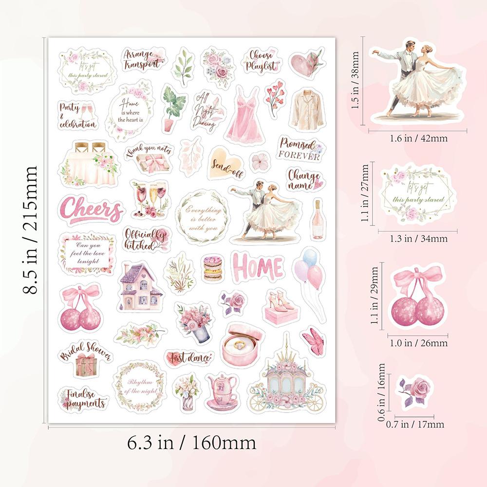 6 Sheets Wedding Plan Stickers Pink Valentine's Day Creative DIY Decoration Planning Materials Handmade Account Stickers