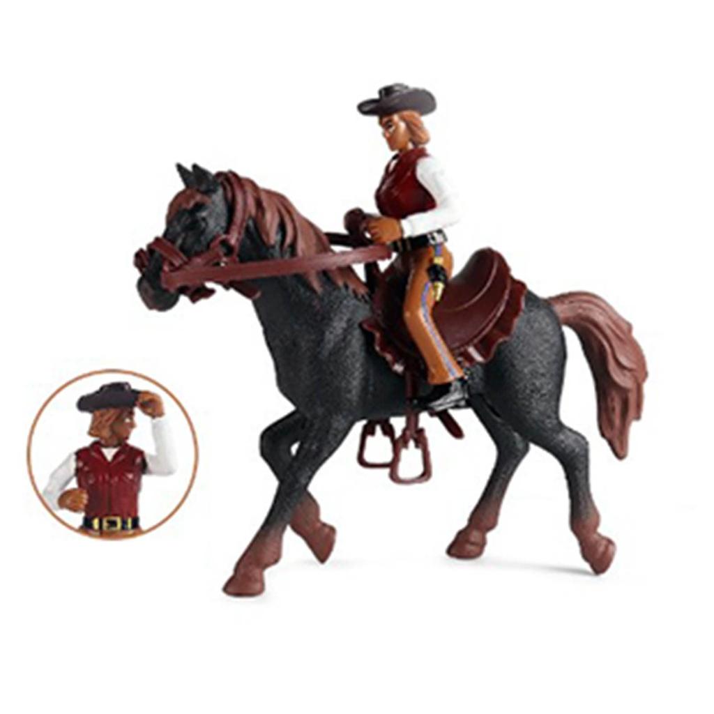 TOPINCN Cowboy Riding Toy, Highly Realistic, Glossy Colors, Suitable for Children's Tabletop Figures, Plastic, Safe, Lifelike Details, 1 Piece (Black