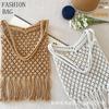 2025 New Hollow Cotton Rope Fringed Hand-woven Fashion Casual Cotton Thread Bag Single Shoulder Oblique Span Women's Bag Beach Bag