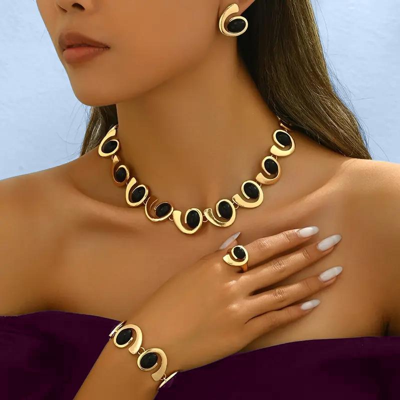 Elegant Zinc Alloy and Plastic Mosaic Jewelry Set for Women, Perfect for Daily Wear and Gift Giving