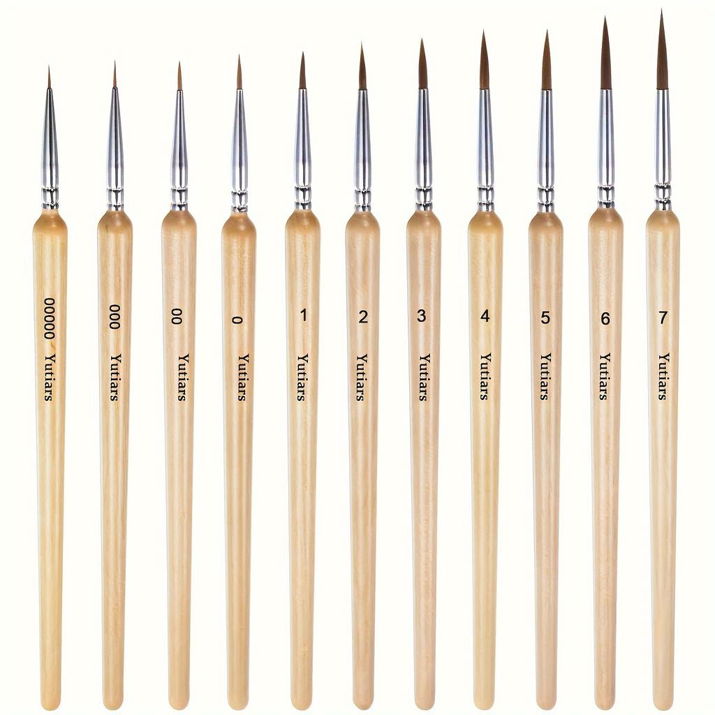 11pcs Detail Paint Brushes Set, Triangular Handle, White, Acrylic, Oil, Watercolors & Paint by Number, Models, Face, Nail, Craft