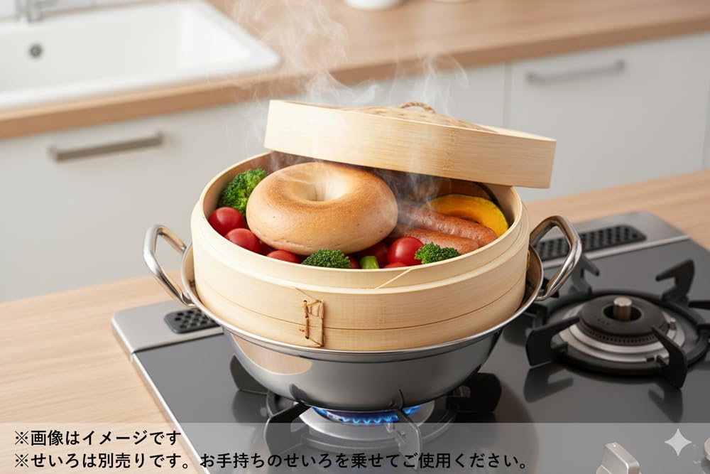 Kanda Seiro Steamer with Dedicated Pot, 15cm, Gas/IH Compatible, Stainless Steel, Double-Handled, Made in Japan, Tsubame-Sanjo, Product Number: 387070