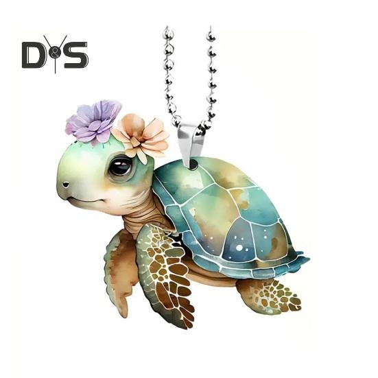 

Креативный красочный акриловый автомобильный кулон в виде черепахи, милый брелок с морской черепахой, подвеска с подвесной цепочкой, автомобильный брелок для интерьера