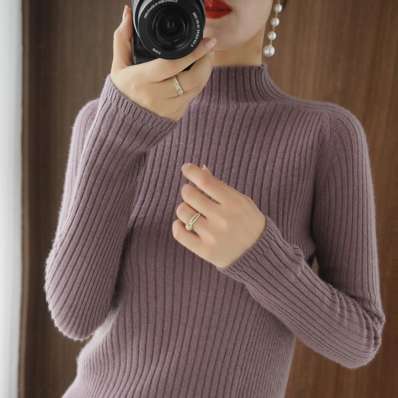Women's Ribbed Slim Fit High Neck Long Sleeve Fall Sweater