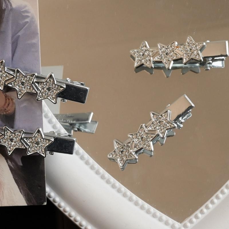 Teens Girl Hair Clip Diamond Star Shape Hair Barrettes for Summer Bangs Wear