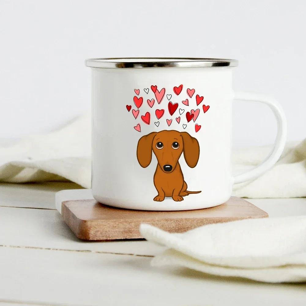 Lustiger Dackel-Druck Kreative Emaille-Tasse Kaffee-Weintassen Cartoon-Hunde Pfote Party-Getränk Bier Saft Milch Tassen Geschenke für Liebhaber Hund