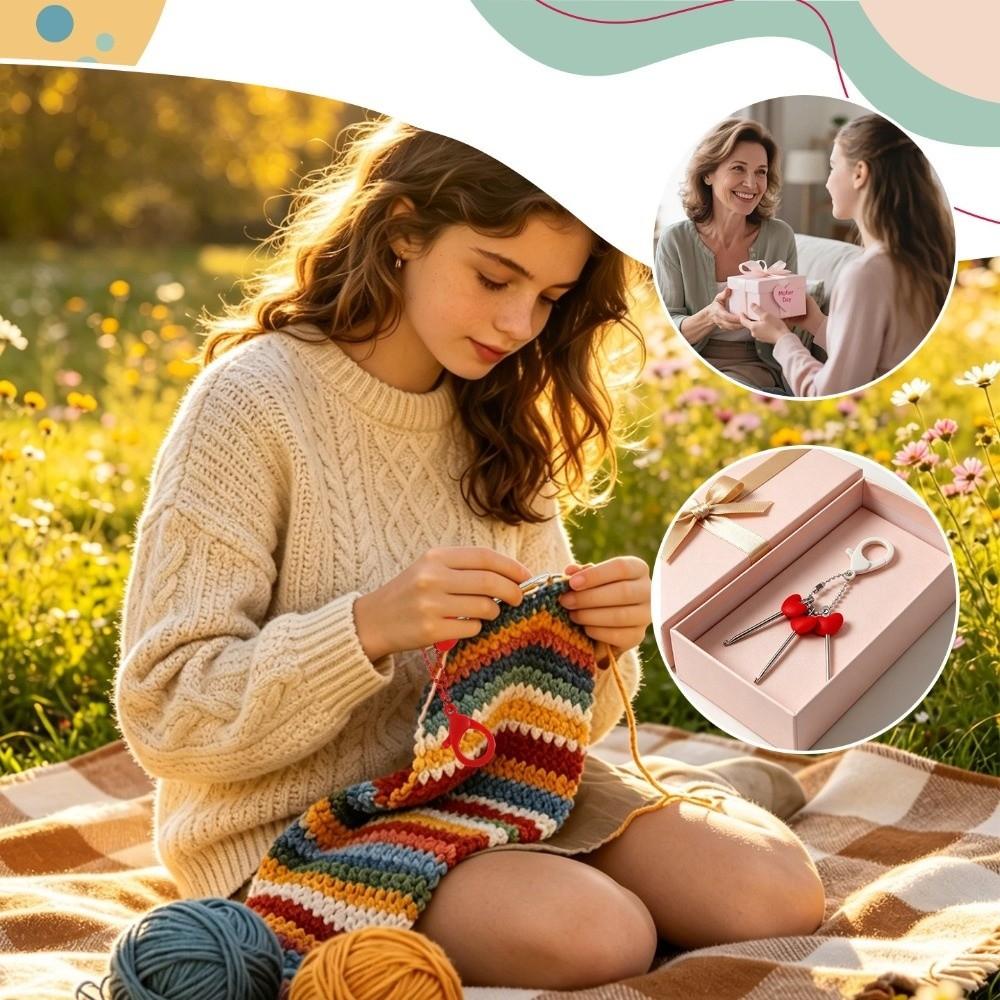 3Pcs/Set Keychain Keyring Crochet Keychain Red Heart Handle Knitting Needles Set DIY Craft