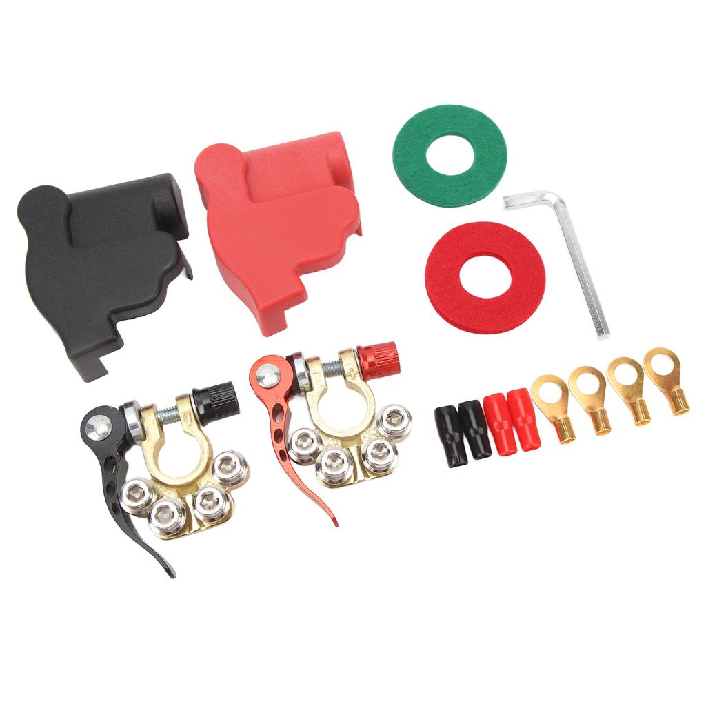 2 Stück Kfz-Batterieklemmen mit 4-poligem schwarz-rotem Bootsanhänger-Klemmenanschluss für SAE- oder JIS-Typ-A-Pfosten